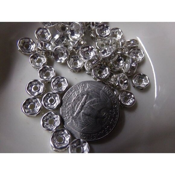 Clear Rhinestone Silver Plated Bead Spacers 8x3.5mm - Picture 2 of 2